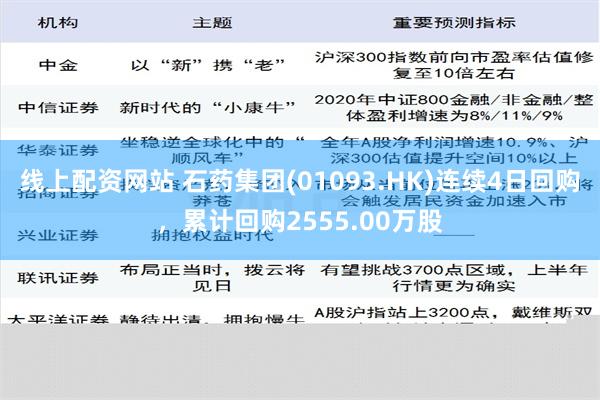 线上配资网站 石药集团(01093.HK)连续4日回购，累计回购2555.00万股